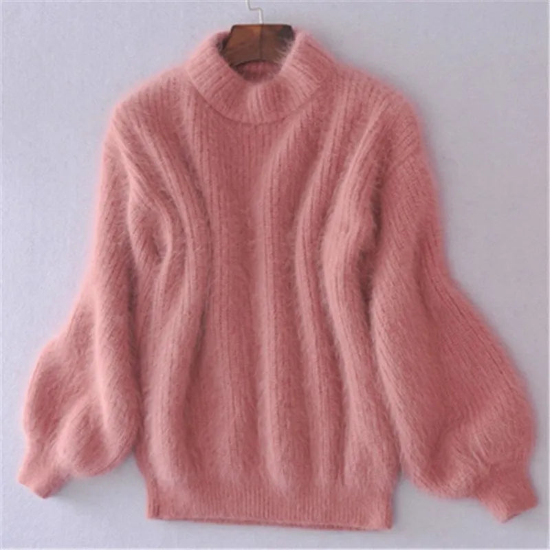 Women's Loose Knit Jumper in Solid Colour with Vintage Look
