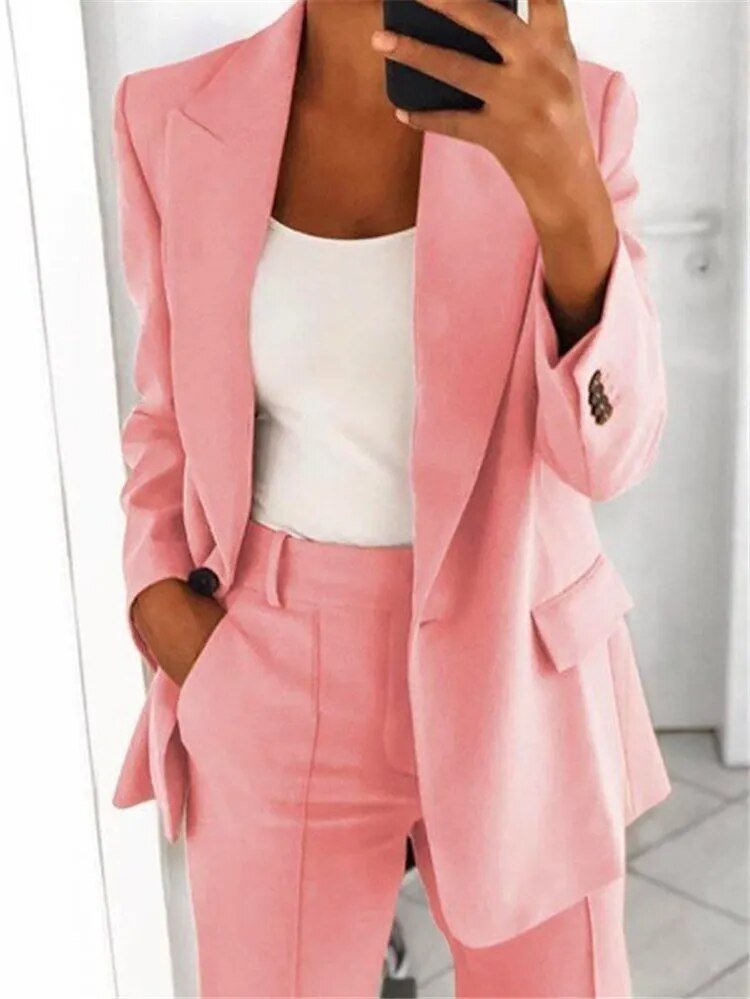 Women's Two-Piece Trouser Suit with Jacket and Trousers