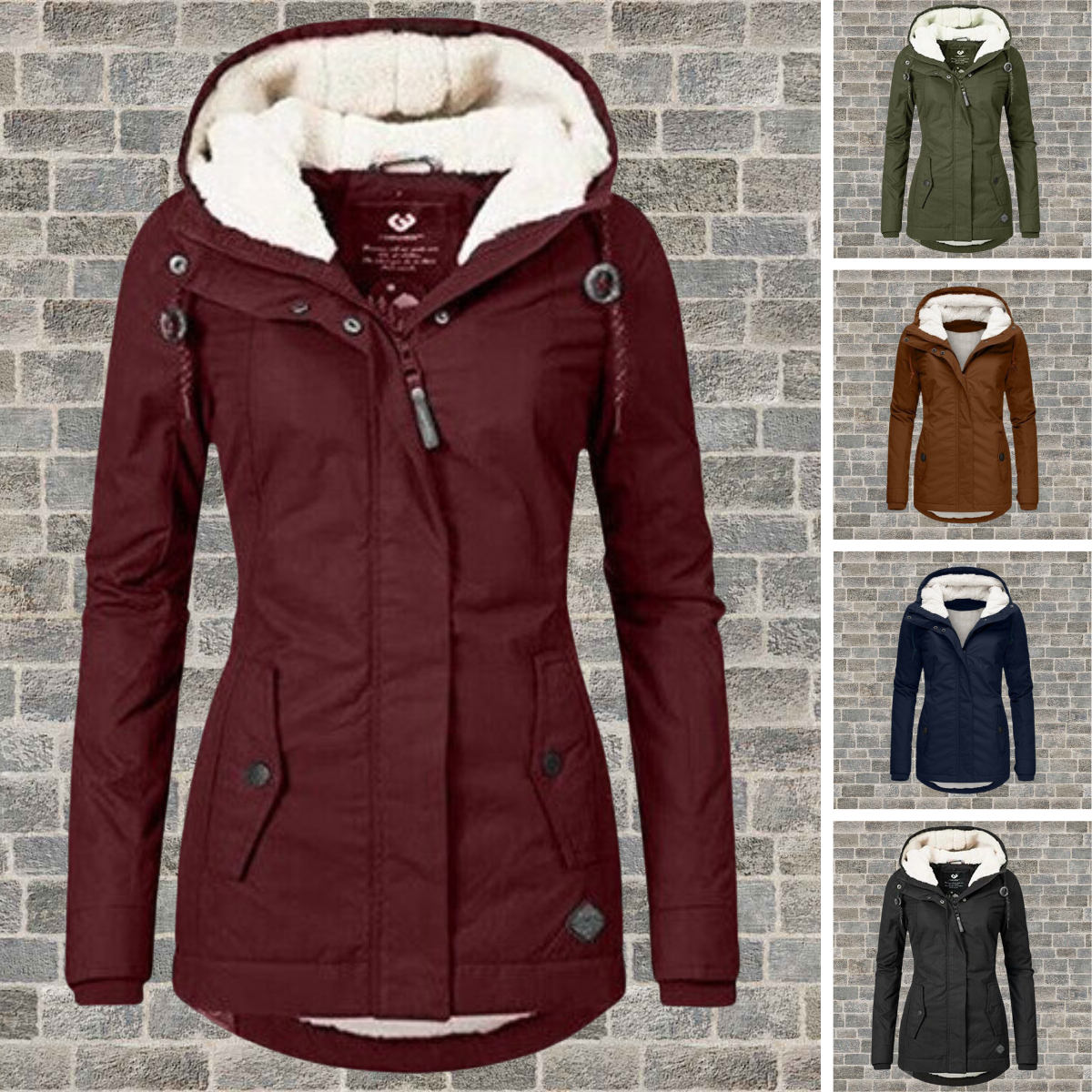 Women's Pleated Winter Coat with Hood and Teddy Lining