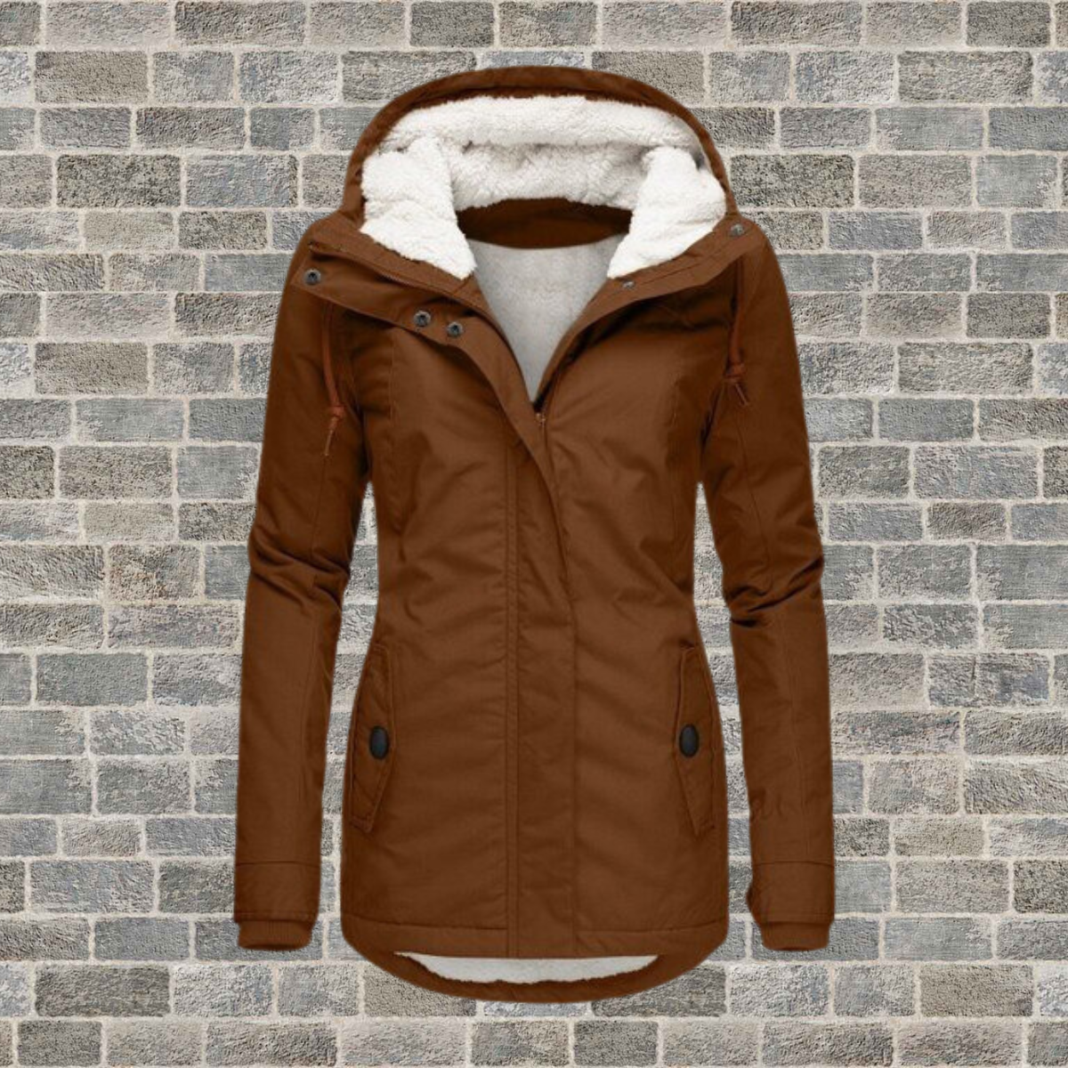 Women's Pleated Winter Coat with Hood and Teddy Lining