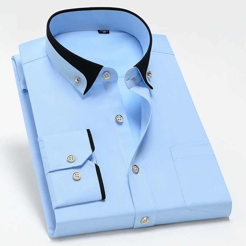 Men's Wrinkle-Free Long Sleeve Shirt with Button-Down Collar