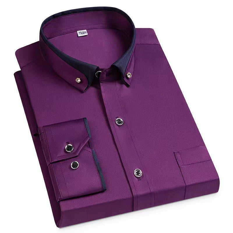 Men's Wrinkle-Free Long Sleeve Shirt with Button-Down Collar