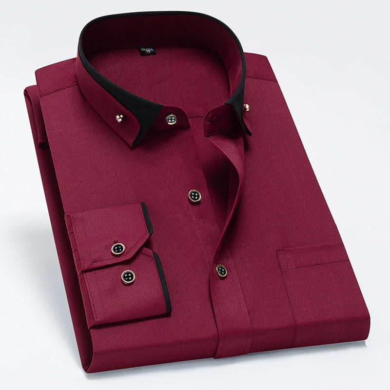 Men's Wrinkle-Free Long Sleeve Shirt with Button-Down Collar