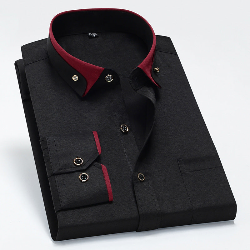 Men's Wrinkle-Free Long Sleeve Shirt with Button-Down Collar