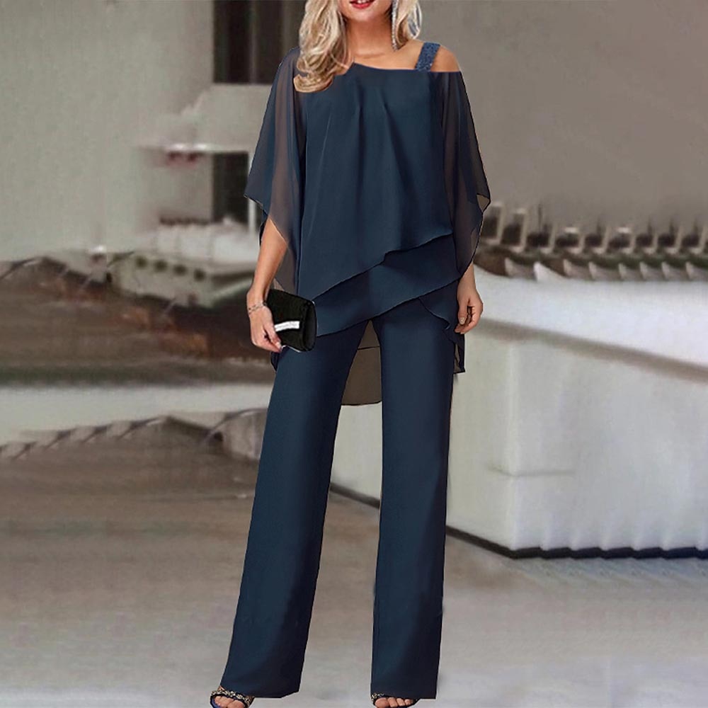 Women's Elegant Cold Shoulder Jumpsuit in Lightweight Chiffon