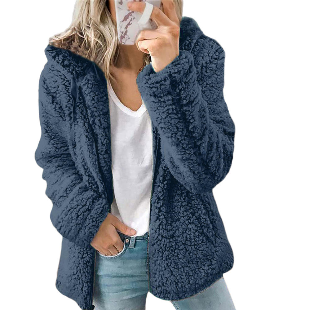 Women's Teddy Fleece Coat with Pockets and Zip Fastening