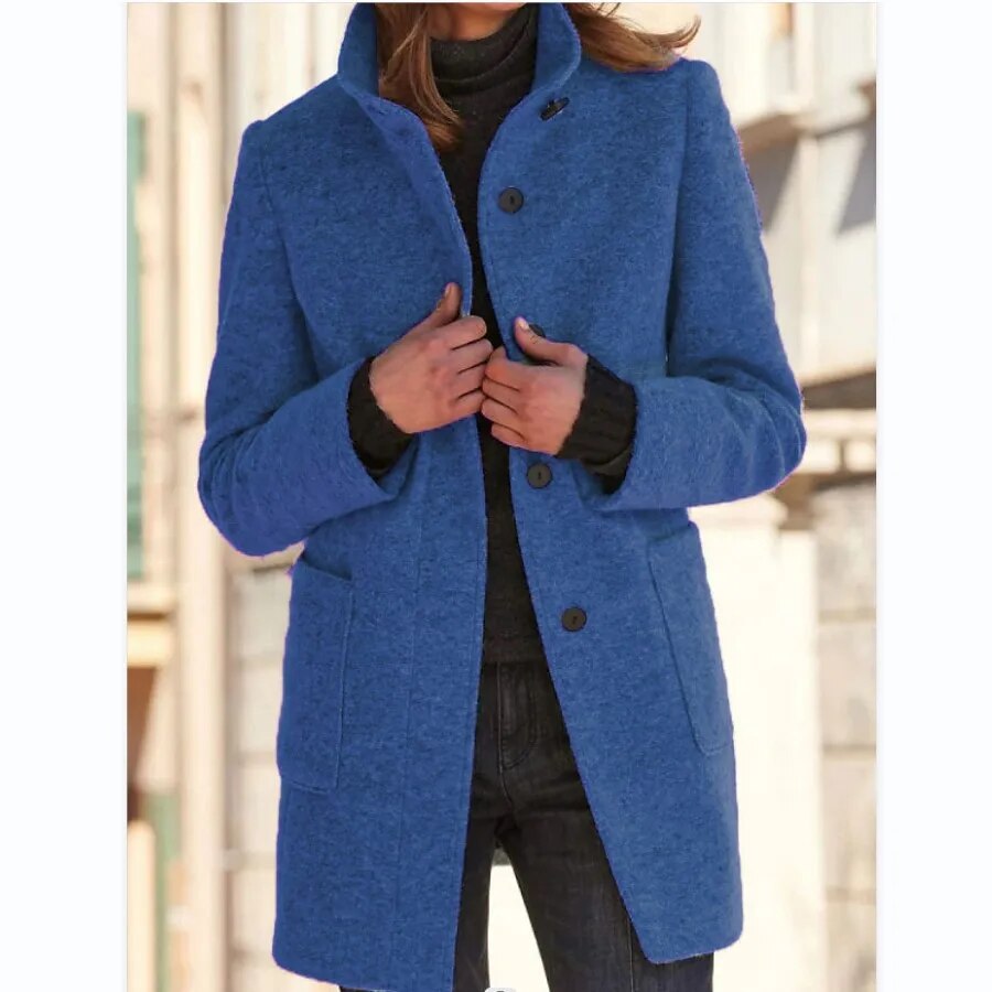 Women's Elegant Wool Blend Coat with Button Closure