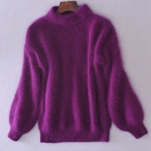 Women's Loose Knit Jumper in Solid Colour with Vintage Look