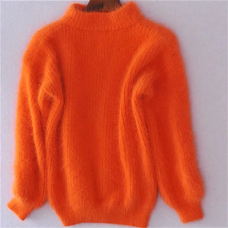 Women's Loose Knit Jumper in Solid Colour with Vintage Look