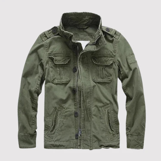Men's Utility Jacket with Zip, Buttons and Multiple Pockets