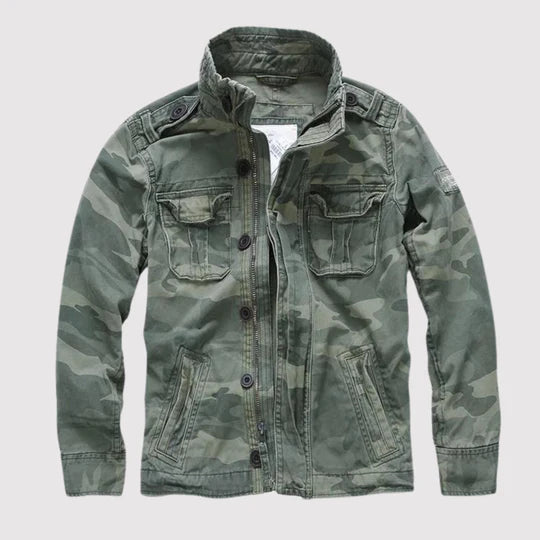 Men's Utility Jacket with Zip, Buttons and Multiple Pockets