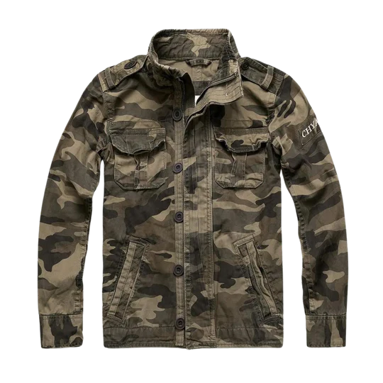 Men's Utility Jacket with Zip, Buttons and Multiple Pockets