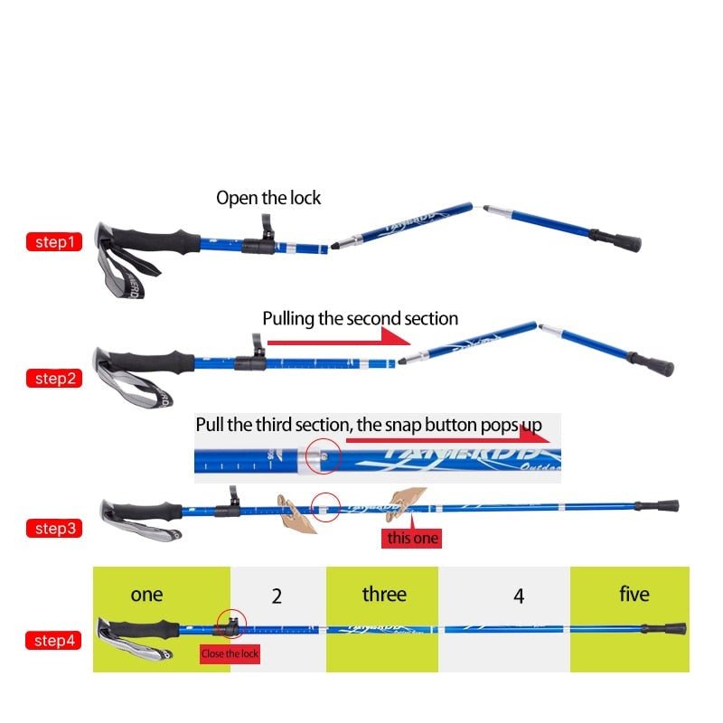 Foldable Hiking Poles with Adjustable Length and Shock Absorption