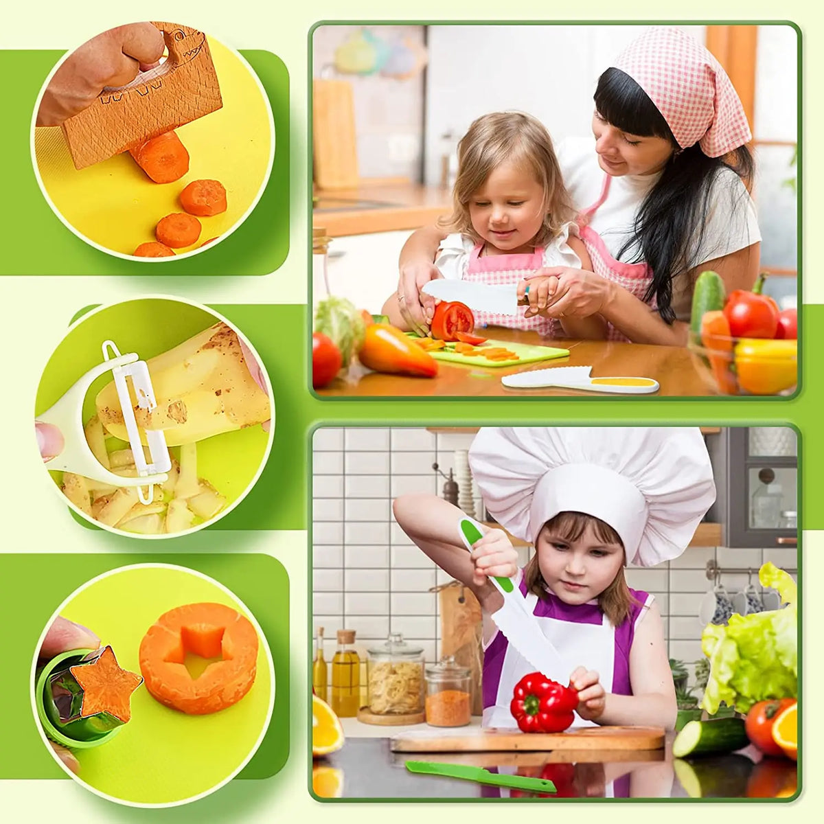 Kids' Montessori Cooking Set with Child-Safe Knives and Peeler