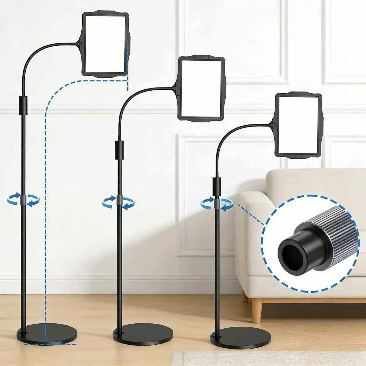 Magnifying Floor Lamp with 3x LED Lens and Flexible Gooseneck