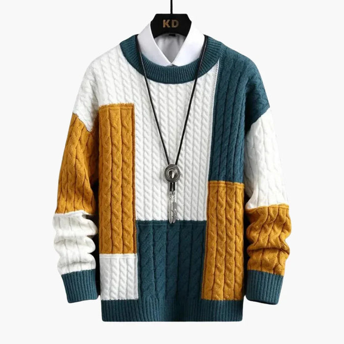 Pull-over homme à col rond avec motif en maille torsadée