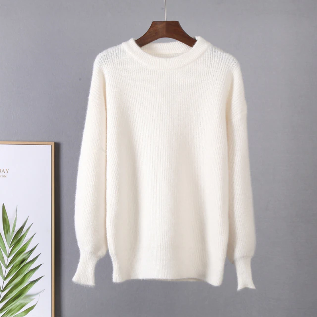 Maglione da donna a coste con girocollo, maniche lunghe e vestibilità comoda