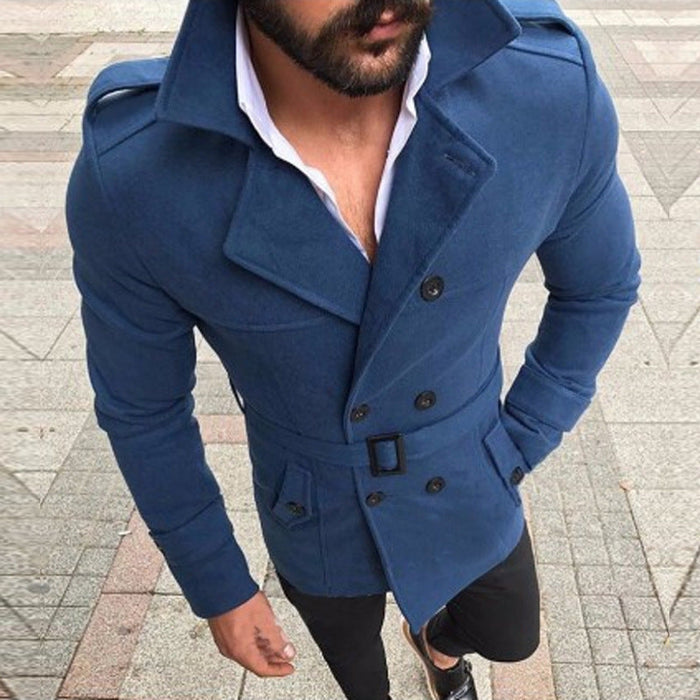 Dobbeltspent trenchcoat for menn med belte og hette