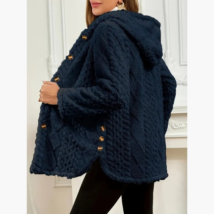 Bryony - Cosy hoodie with teddy jumper with button front for women
