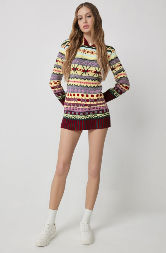 Damen-Kapuzenpullover im norwegischen Stil mit langen Ärmeln