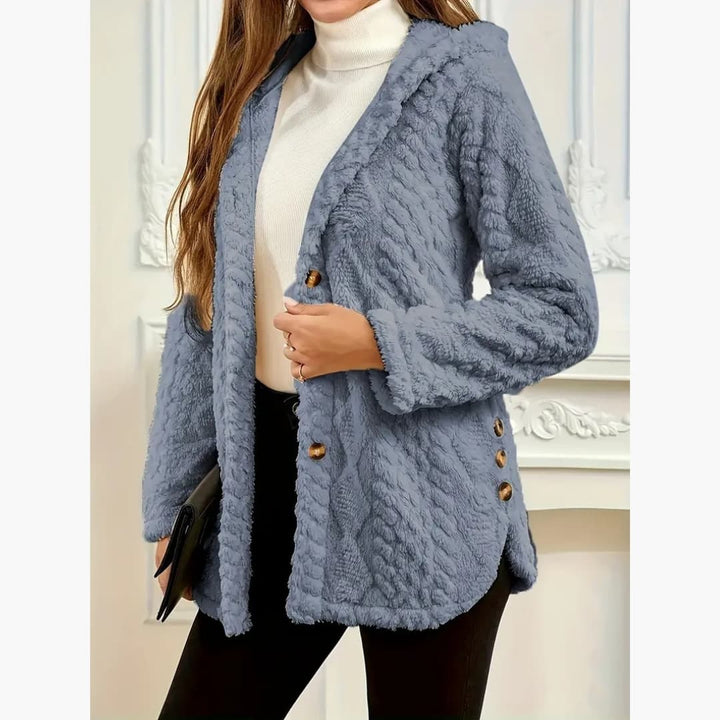 Bryony - Cosy hoodie with teddy jumper with button front for women