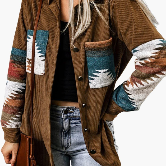 Veste en velours côtelé pour femme avec patte de boutonnage et poches