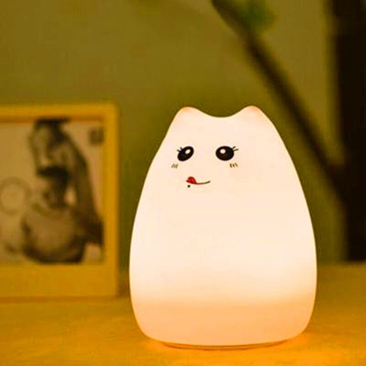 Nattlampa katt i silikon med touchsensor och 7 färger