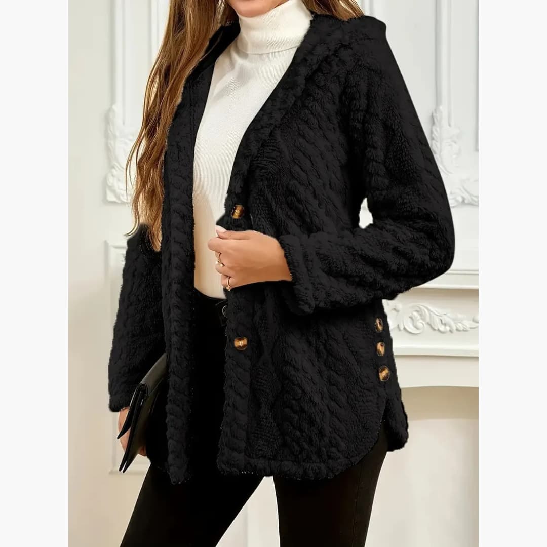 Bryony - Cosy hoodie with teddy jumper with button front for women