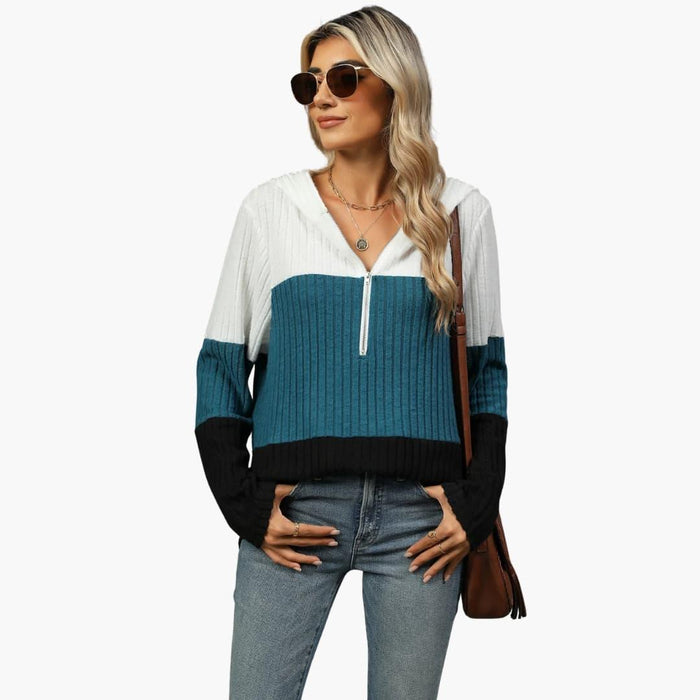Women's Sweater with High Collar and Zipper