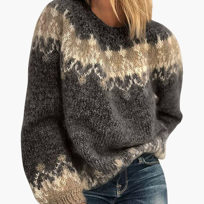 Women's Pullover with Round Neck and Patterned Knit