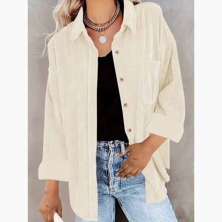 Nadine - Stylish long-sleeved cordflöyelsskjorta for women
