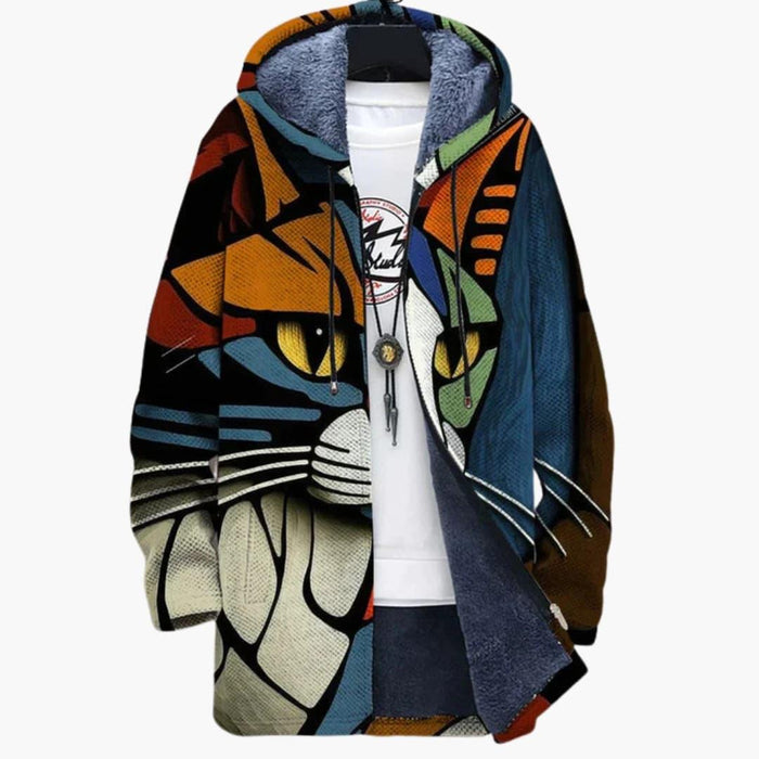 Hoodie med dragkedja och kattmotiv för unisex