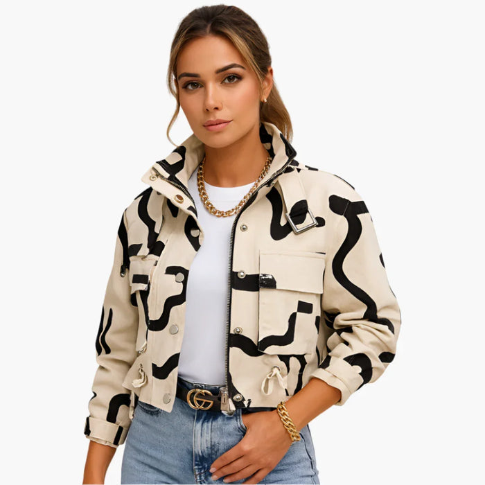 Women's Cropped Utility Jacket with Front Zipper