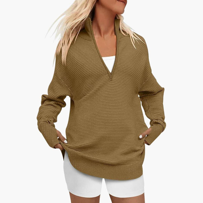 Maglione oversize da donna con collo alto e cerniera