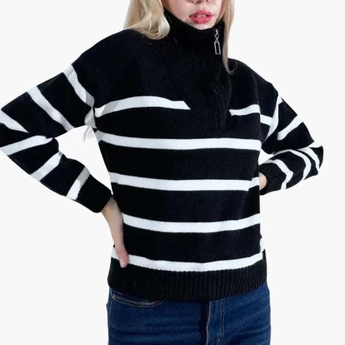 Pull en maille pour femme avec fermeture éclair et col montant