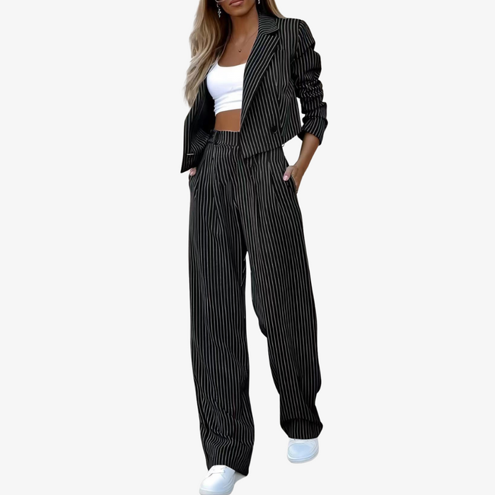 Zweiteiliger gestreifter Hosenanzug für Damen mit Blazer und Hose
