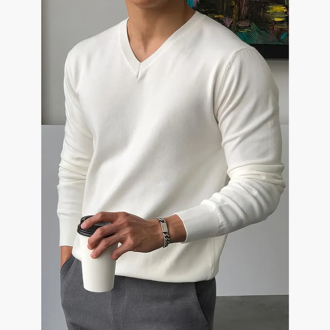 Emmanuel - Stylish long-sleeved jumper with V-neck for men