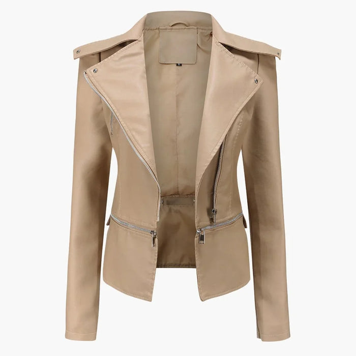 Women's Jacket with Front Zipper and Lapel Collar