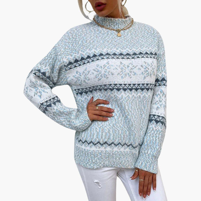 Women's Sweater with Turtleneck and Snowflake Pattern