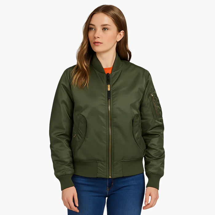 Women's Jacket with Ribbed Collar and Sleeve Pocket