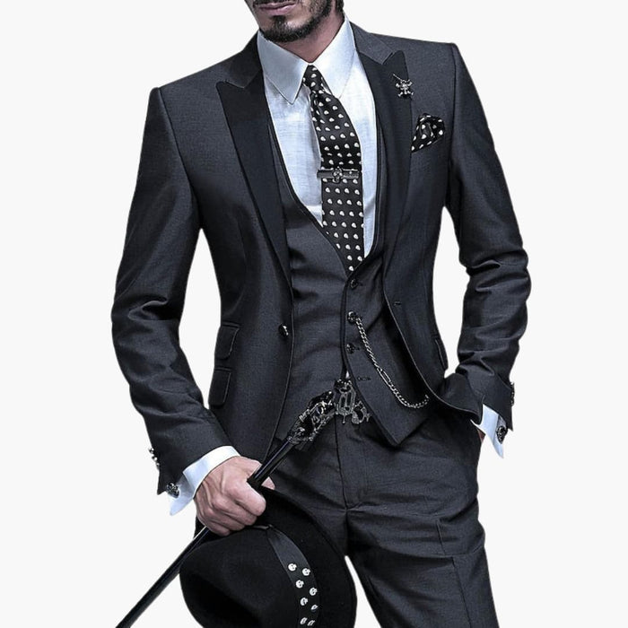 Men's Three-Piece Suit with Notched Lapel and Button Closure