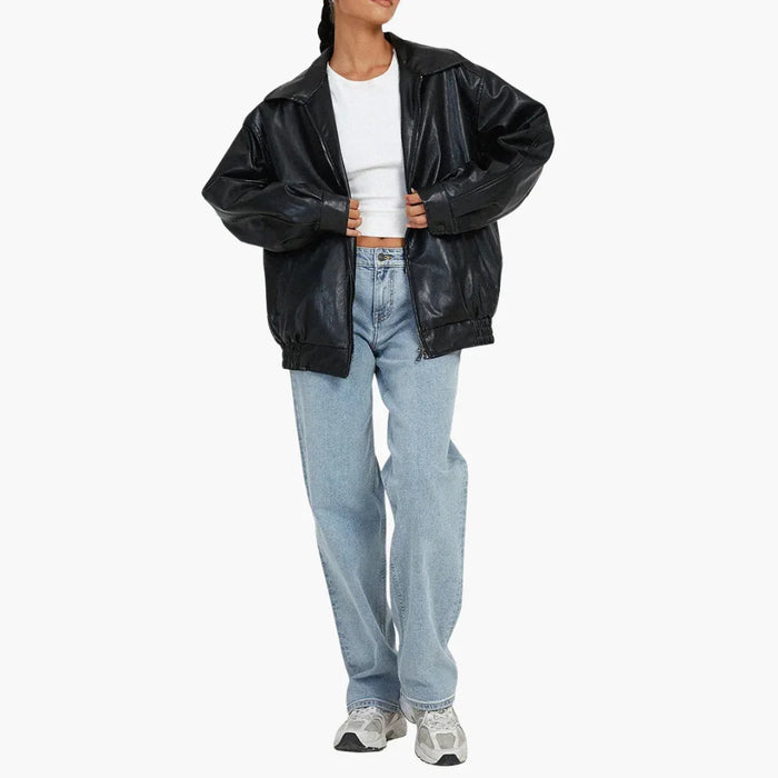 Blouson bomber pour femme avec fermeture zippée et poches latérales