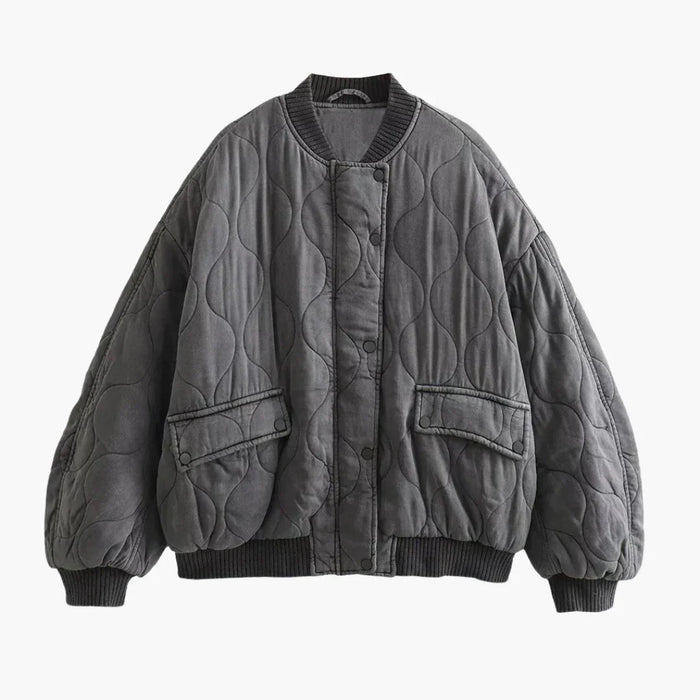 Blouson bomber matelassé pour femme avec fermeture à boutons-pression et poignets côtelés