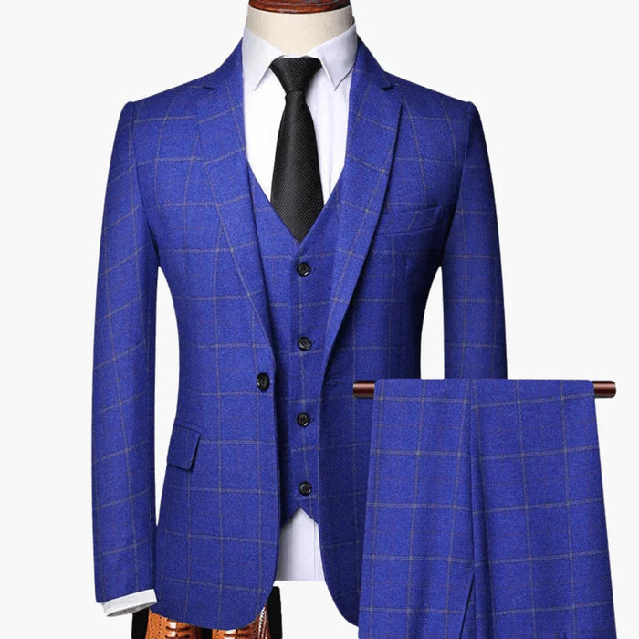 Completo da uomo a 3 pezzi con gilet e blazer - Motivo a quadri
