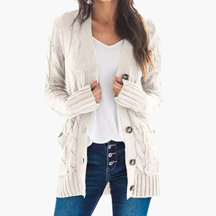 Cardigan da donna con chiusura con bottoni e tasche anteriori
