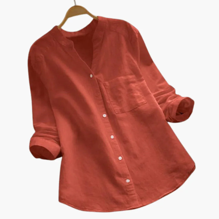 Blusa da donna dalla vestibilità ampia, a maniche lunghe, con collo alla coreana e stile casual