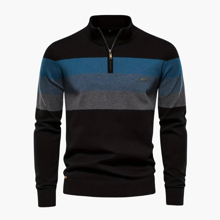 Maglione da uomo con mezza cerniera e superficie a righe