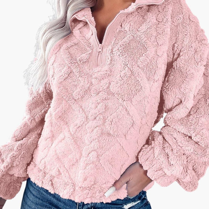 Women's Sweater with Stand-Up Collar and Textured Knit