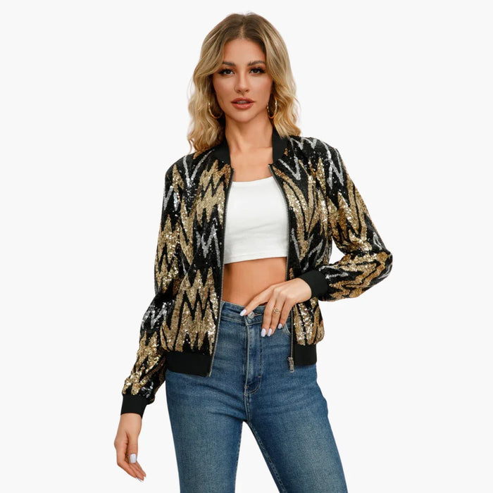 Bomber da donna con cerniera e superficie con paillettes
