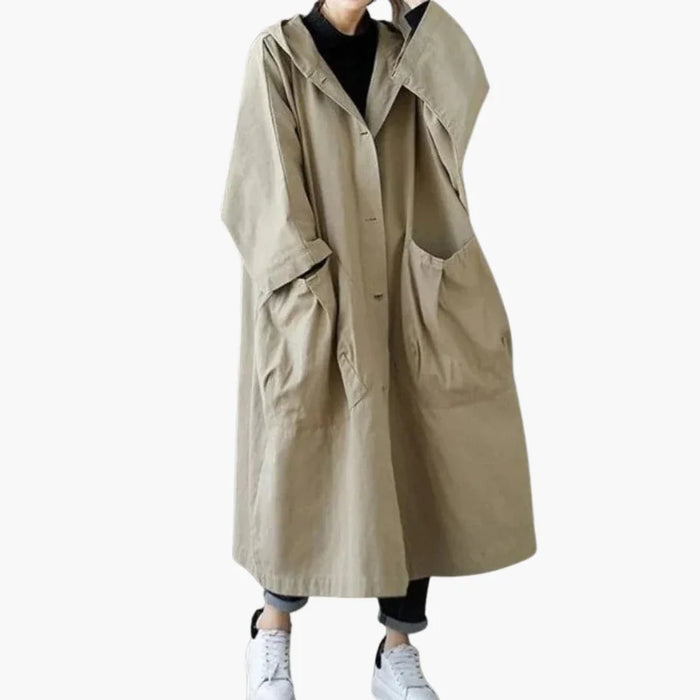 Oversized trenchcoat för kvinnor med huva och stora fickor